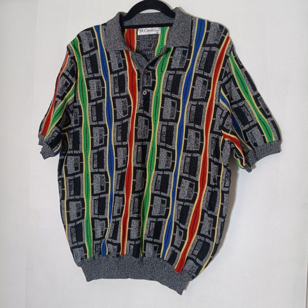 Vtg 80/90's St Croix 3d Textured Knit Polo M Coogi Style Y2K Hip Hop Biggie USA